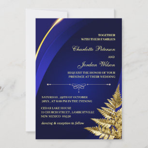 Anpassningsbar Photo Royal Blue och Guld Bröllop Inbjudningar