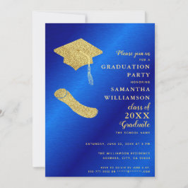 Anpassningsbar Photo Royal Blue och Guld Studentfe Inbjudningar
