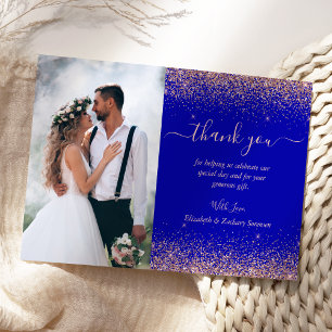 Anpassningsbar Photo Royal Blue Ro Guld Glitter Br Tack Kort