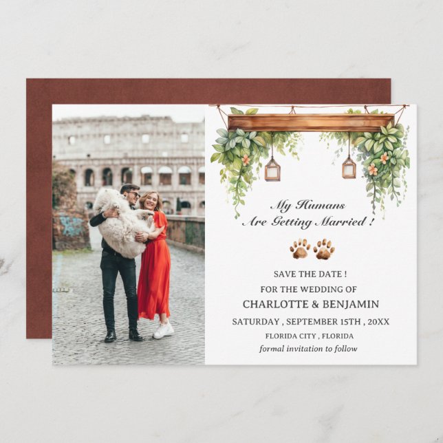 Anpassningsbar Photo Rustic Hund Spara Datumet (Fram/baksida)