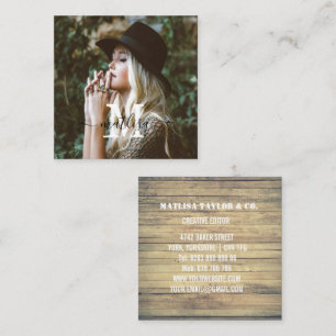 Anpassningsbar Photo Rustic Wood Monogram Professi Fyrkantigt Visitkort