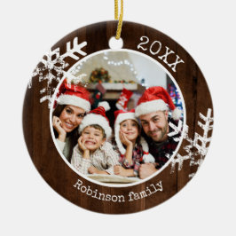 Anpassningsbar Photo Rustic Wood Snowflake Julgransprydnad Keramik