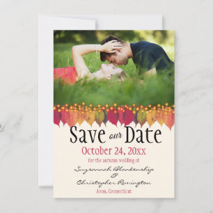 Anpassningsbar Photo Save Date Höst löv Ljus Meddelande