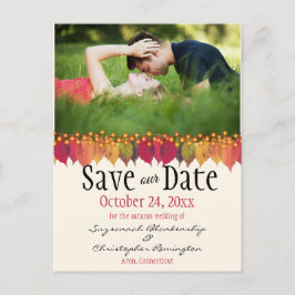 Anpassningsbar Photo Save Date Höst löv Ljus Vykort