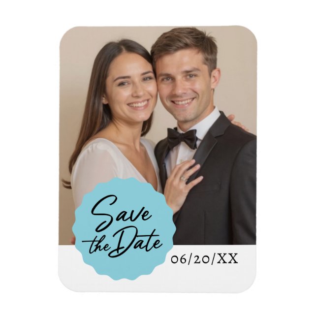 Anpassningsbar Photo Save Date Modern Script Emble Magnet (Vertikal)