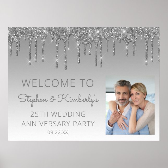 Anpassningsbar Photo Silver 25-årsdag Välkomsthäls Poster (Framsidan)