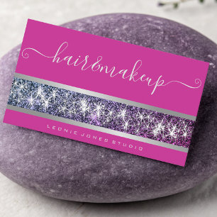 Anpassningsbar Photo Silver Glitter Gräns Rosa Fär Visitkort