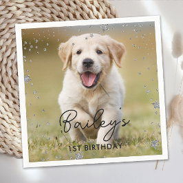 Anpassningsbar Photo Silver Glitter Stars Pet Hund Pappersservett