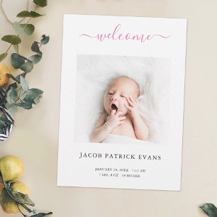 Anpassningsbar Photo Simple Modern Script Birth Meddelande