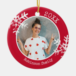 Anpassningsbar Photo Snowflake Red Circle Ornament