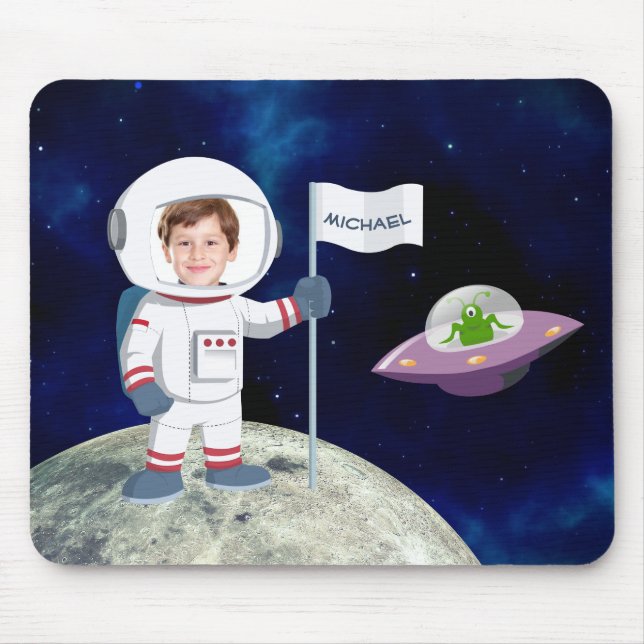 Anpassningsbar Photo Spaceman på Måne Kids Roligt Musmatta (Framsidan)