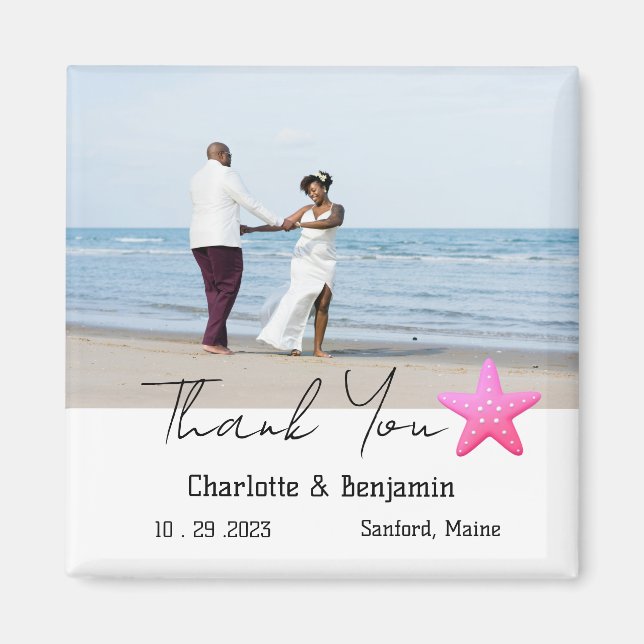 Anpassningsbar Photo Starfish Beach Wedding Favor Magnet (Framsidan)