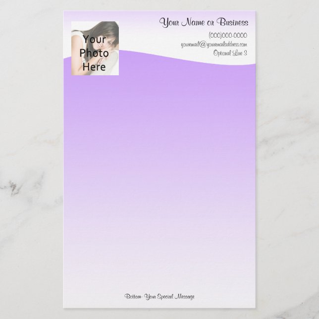 Anpassningsbar Photo Stationery, Lila Wave Brevpapper (Framsida)