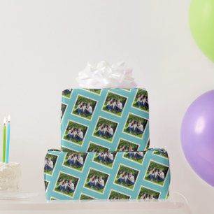 Anpassningsbar Photo Teal Blue and White Presentpapper
