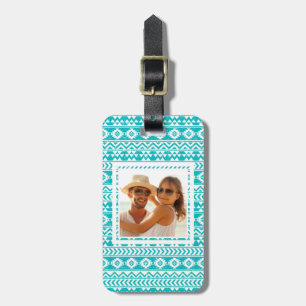 Anpassningsbar Photo Teal Grunge Aztec Tribal Möns Bagagebricka