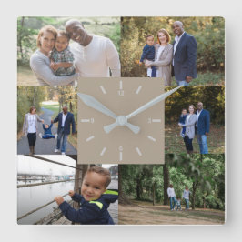 Anpassningsbar Photo Template 6 Photos Family Beig Fyrkantig Klocka