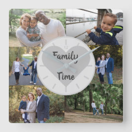 Anpassningsbar Photo Template 6 Photos Family Time Fyrkantig Klocka