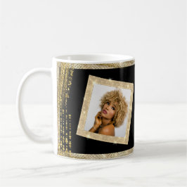 Anpassningsbar Photo & Text Black Guld Glitter Tre Kaffemugg