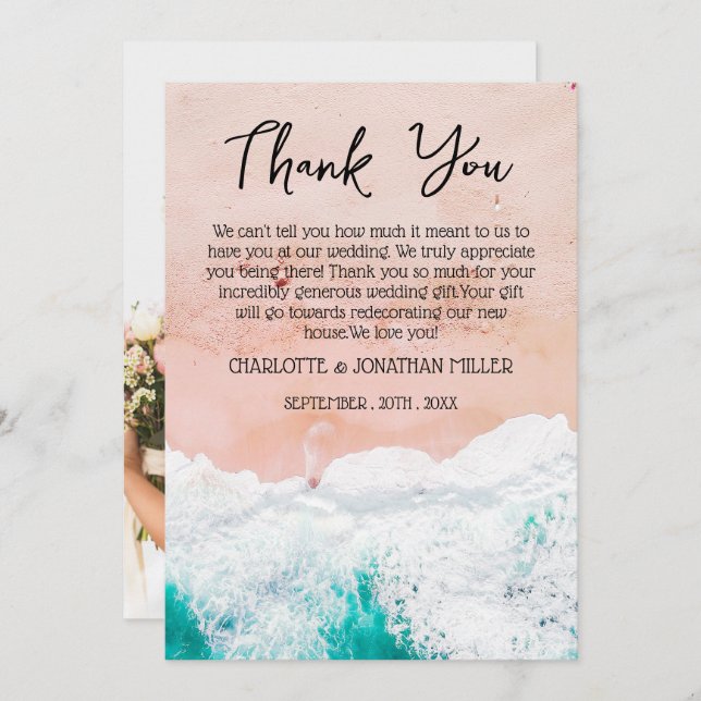 Anpassningsbar Photo Tropical Coastal Beach Weddin Tack Kort (Fram/baksida)