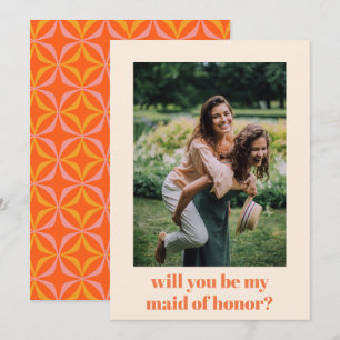 Anpassningsbar Photo Vibrant Retro Maid of honor F Anteckningskort