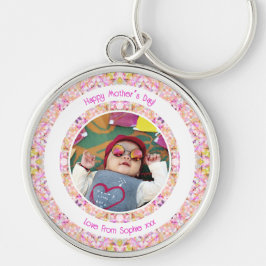 Anpassningsbar Photo Vibrant Rosa Lycklig Grönt Mo Rund Silverfärgad Nyckelring