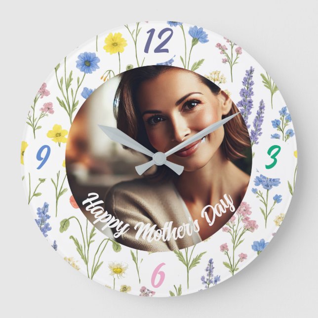 Anpassningsbar Photo Wall Clock Mors dag Gift Stor Klocka (Framsida)