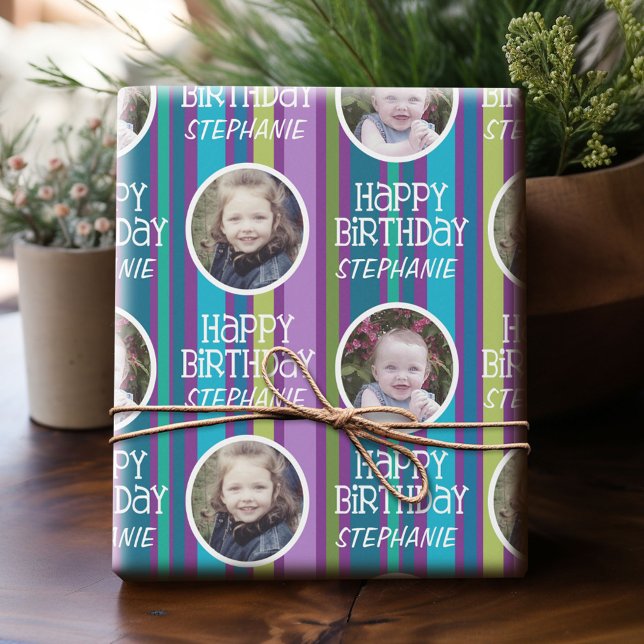 Anpassningsbar Photo Whimsique & Colorful Birthday Presentpapper (Custom Photo Wrapping Paper)