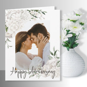 Anpassningsbar Photo White Blommigt Årsdag Hälsnin Kort