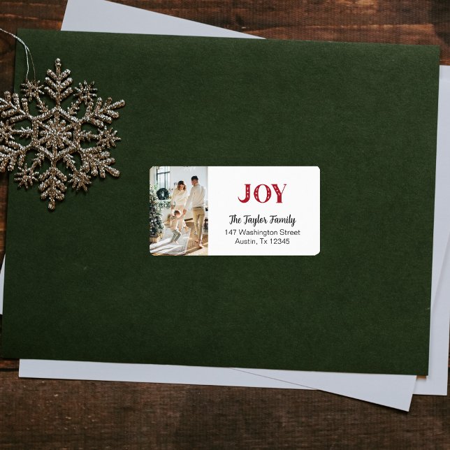 anpassningsbar Photo Winter Jul Joy Returadress Adressetikett (custom Photo Winter Christmas Joy Return Address Label)