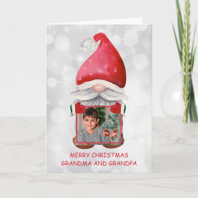 Anpassningsbar Photo with Watercolor Gnome Card Kort (Framsida)