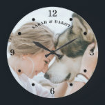 Anpassningsbar Photo Woman Hund Stor Klocka<br><div class="desc">En väggklocka med en ljuvande anpassningsbar foto av en kvinna och hennes hund. Du måste byta ut det här platshållarfotot genom att ladda upp ett eget foto av dig och ditt husdjur. Lägg till något husdjur.</div>