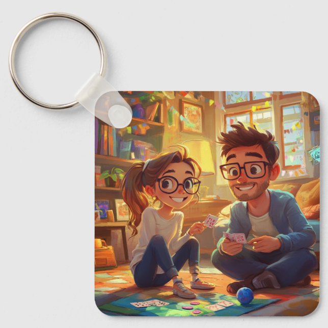 Anpassningsbar Photo & Year Bröllop-årsdag Par Nyckelring (Framsida)