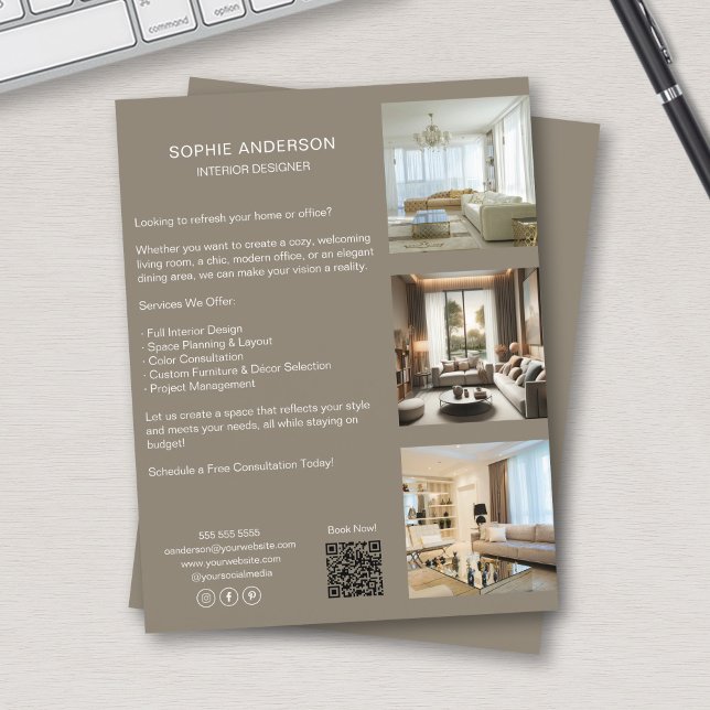 Anpassningsbar Photos QR Code Social Media Profess Reklamblad (Custom Photos QR Code Social Media Professional Flyer)