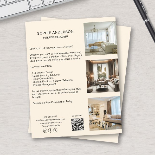 Anpassningsbar Photos QR Code Social Media Profess Reklamblad (Custom Photos QR Code Social Media Professional Flyer
)