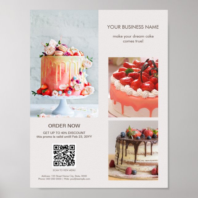 Anpassningsbar Photos Scan QR Code Menu Cake Baker Poster (Framsidan)