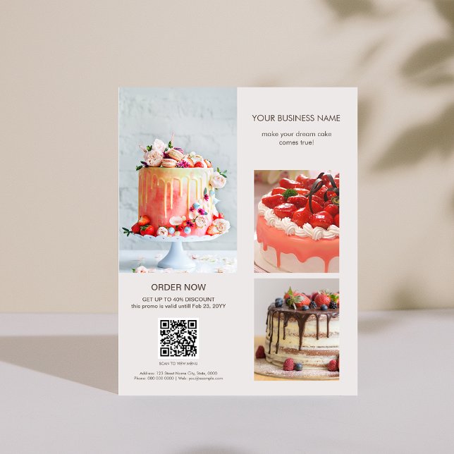 Anpassningsbar Photos Scan QR Code Menu Cake Baker Reklamblad (Custom Photos Scan QR Code Menu Cake Bakery Flyer)