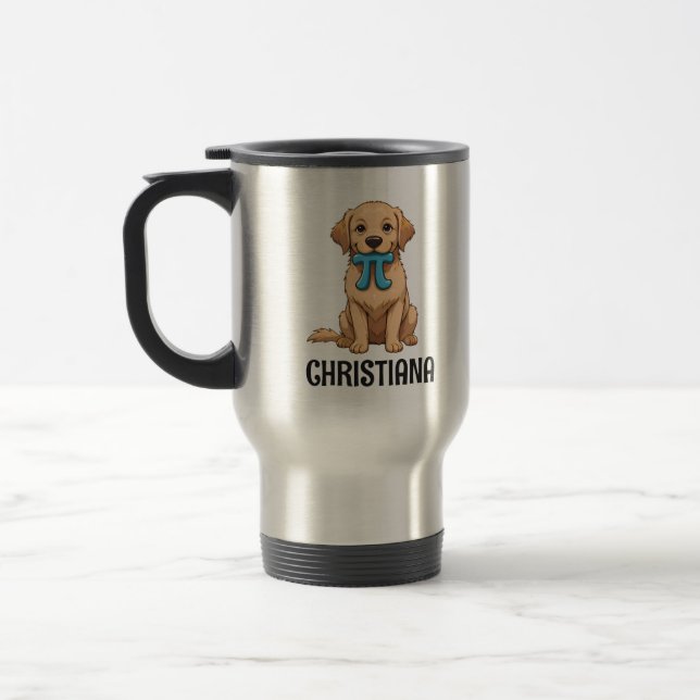 Anpassningsbar Pi Day-Hund med Pi-symbol | Lycklig Resemugg (Vänster)