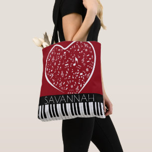 Anpassningsbar Piano Music Älskare Heart Namn Blac Tygkasse