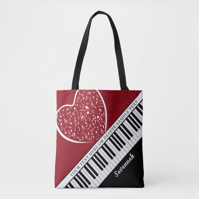Anpassningsbar Piano Music Kärlek Heart Namn Black Tygkasse (Framsida)