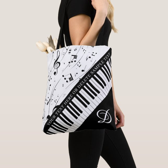 Anpassningsbar Piano Musik noter Monogram Black Wh Tygkasse (Närbild)