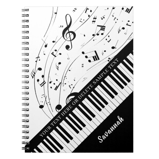 Anpassningsbar Piano Musik noter Script Namn Black Anteckningsbok (Framsidan)