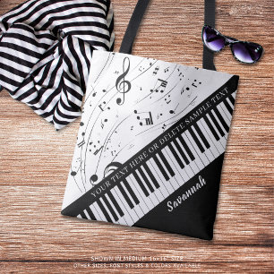 Anpassningsbar Piano Musik noter Script Namn Black Tygkasse