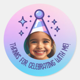 Anpassningsbar Pic Birthday Tack Party Pastel Grad Runt Klistermärke