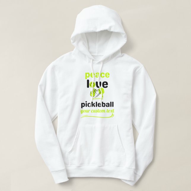 anpassningsbar Pickleball Peace and Kärlek grönt t Hoodie (Design framsida)