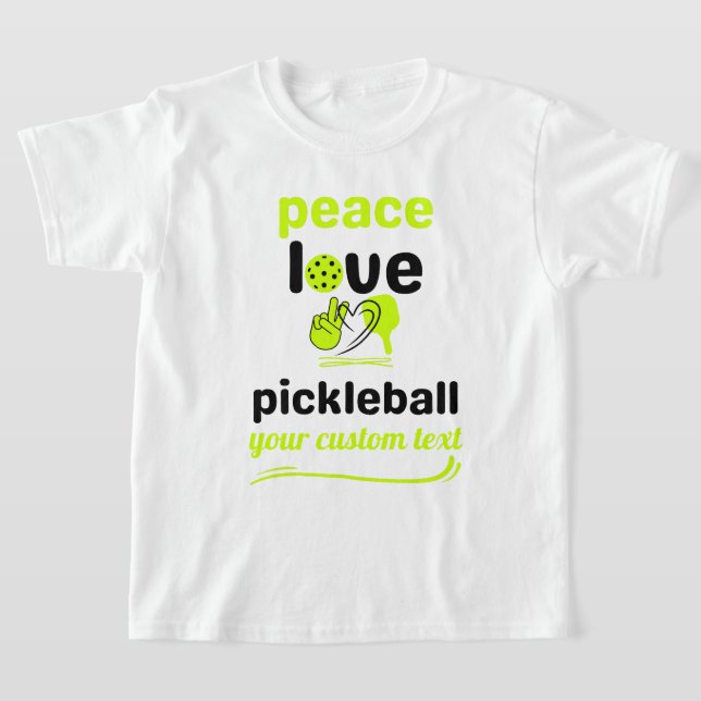 anpassningsbar Pickleball Peace and Kärlek grönt t T Shirt (Laydown)