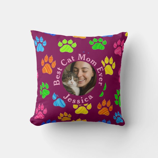 Anpassningsbar Pillow med Photo & Namn Cat Lovers  Kudde (Framsida)