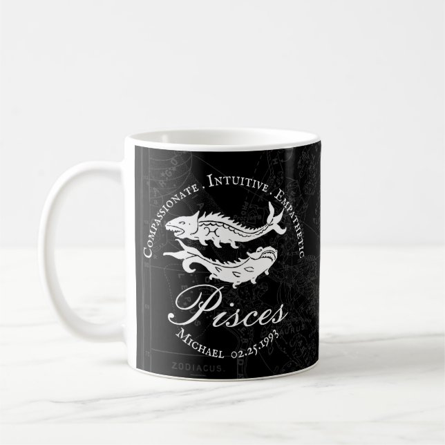 Anpassningsbar Pisces Zodiac Positive Traits Vinta Kaffemugg (Vänster)