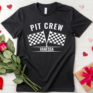 Anpassningsbar Pit Crew Tävling Car Checkered Flag T Shirt