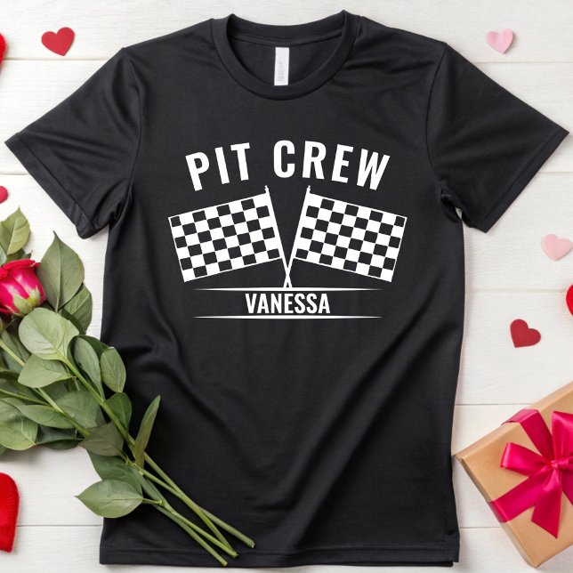 Anpassningsbar Pit Crew Tävling Car Checkered Flag T Shirt (Skapare uppladdad)