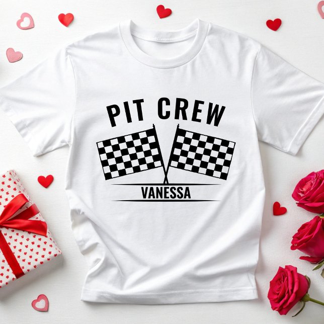 Anpassningsbar Pit Crew Tävling Car Checkered Flag T Shirt (Skapare uppladdad)